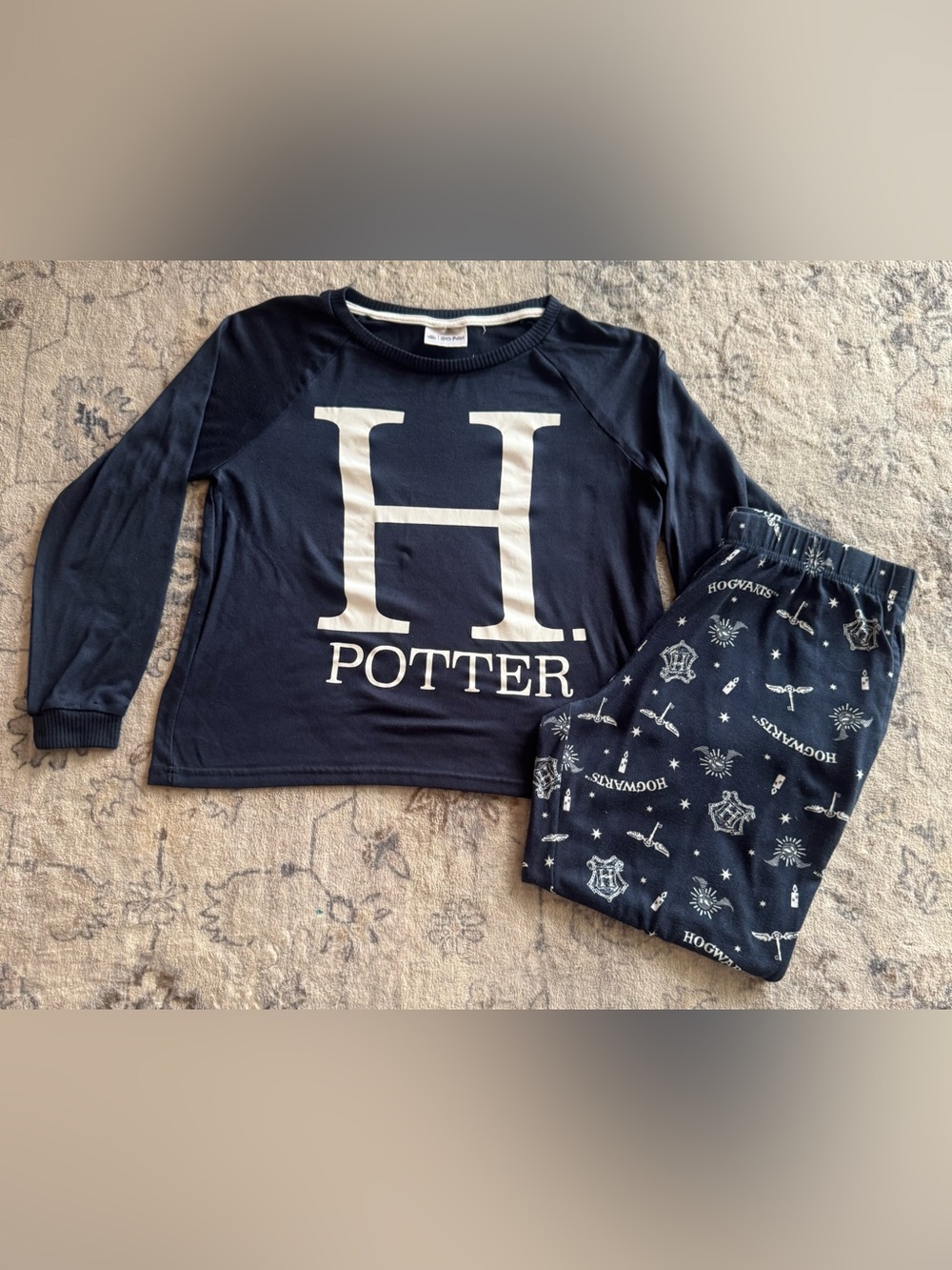 Harry Potter Women's Navy Pajama Set - H. Potter Graphic Top & Printed Pants
